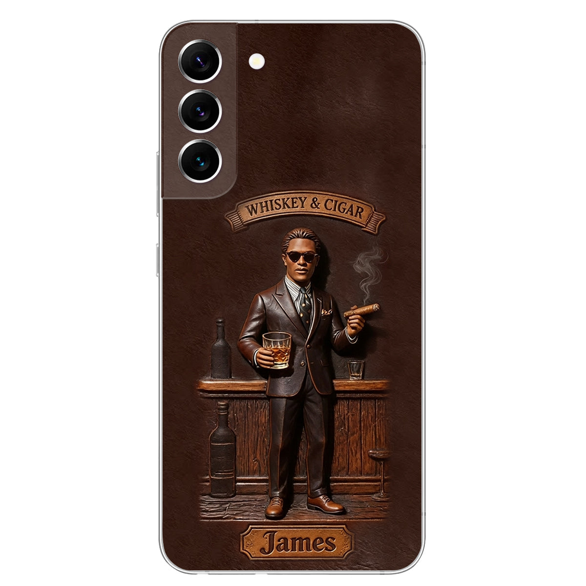 Whiskey And Cigar - Personalized Whisky 3D Embossed Leather Phone Case
