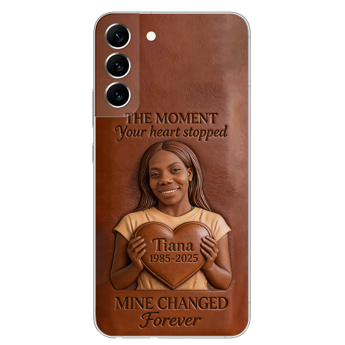 The Moment Your Heart Stopped - Personalized Memorial 3D Embossed Leather Phone Case