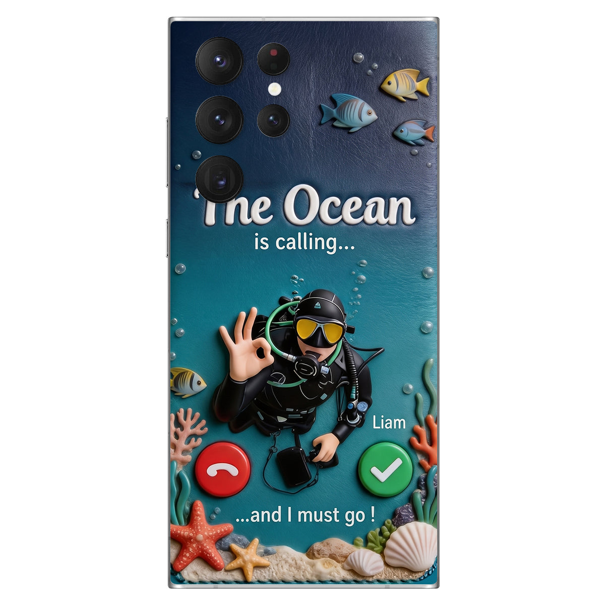 Tropical Sea Life - Personalized Scuba Diving 3D Embossed Leather Phone Case