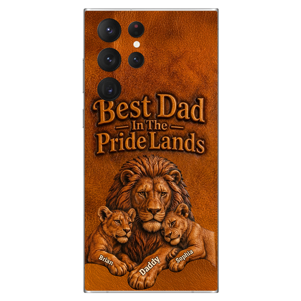 Papa Lion - Personalized Father 3D Embossed Leather Phone Case