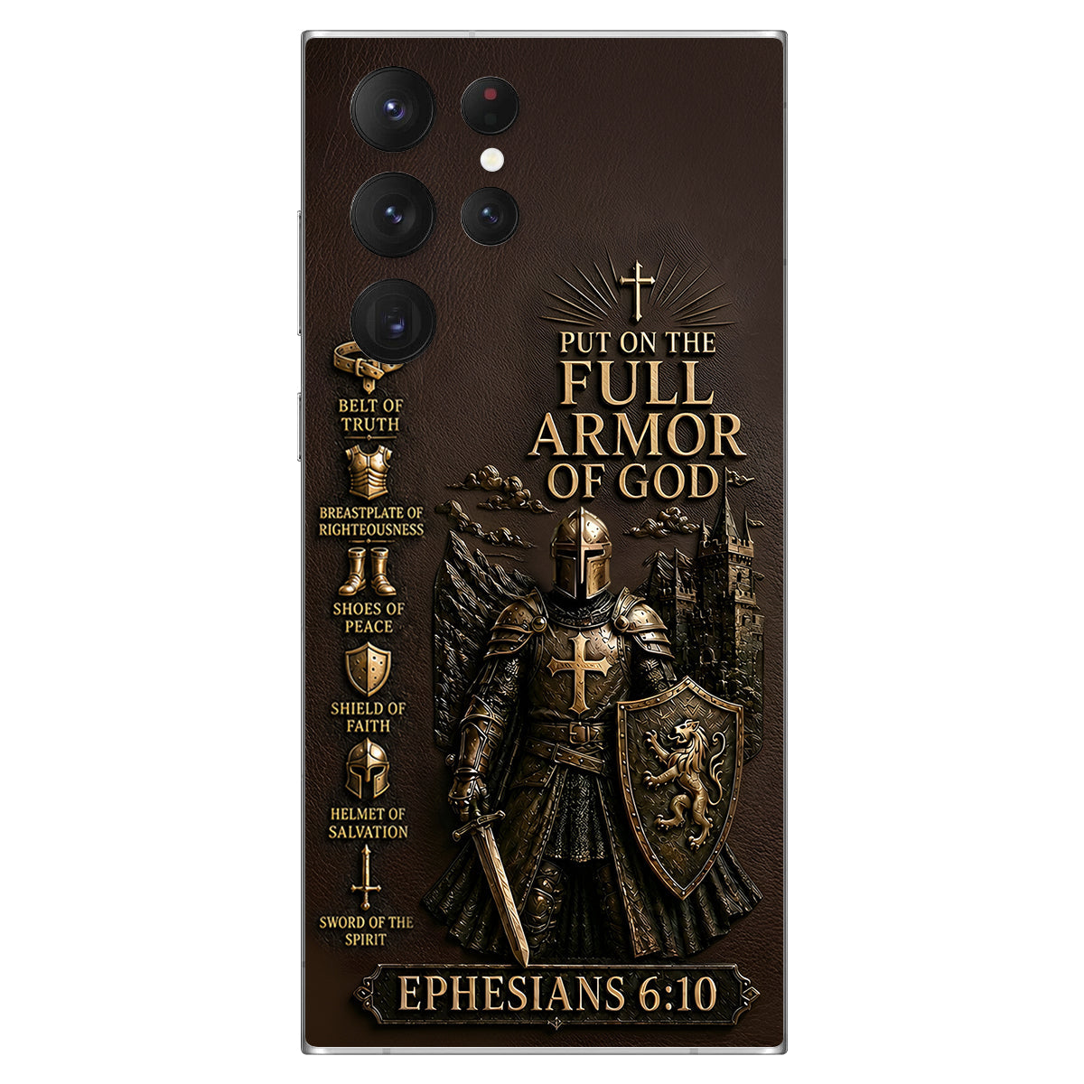 Put On The Full Amor Of God, Gift for Christians - Personalized Christian 3D Embossed Leather Phone Case
