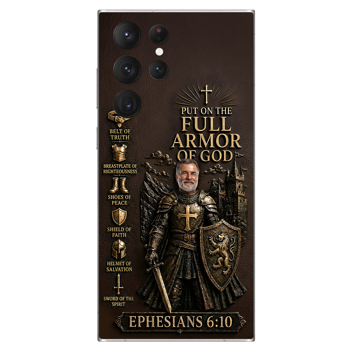 Put On The Full Amor Of God, Gift for Christians - Personalized Christian 3D Embossed Leather Phone Case
