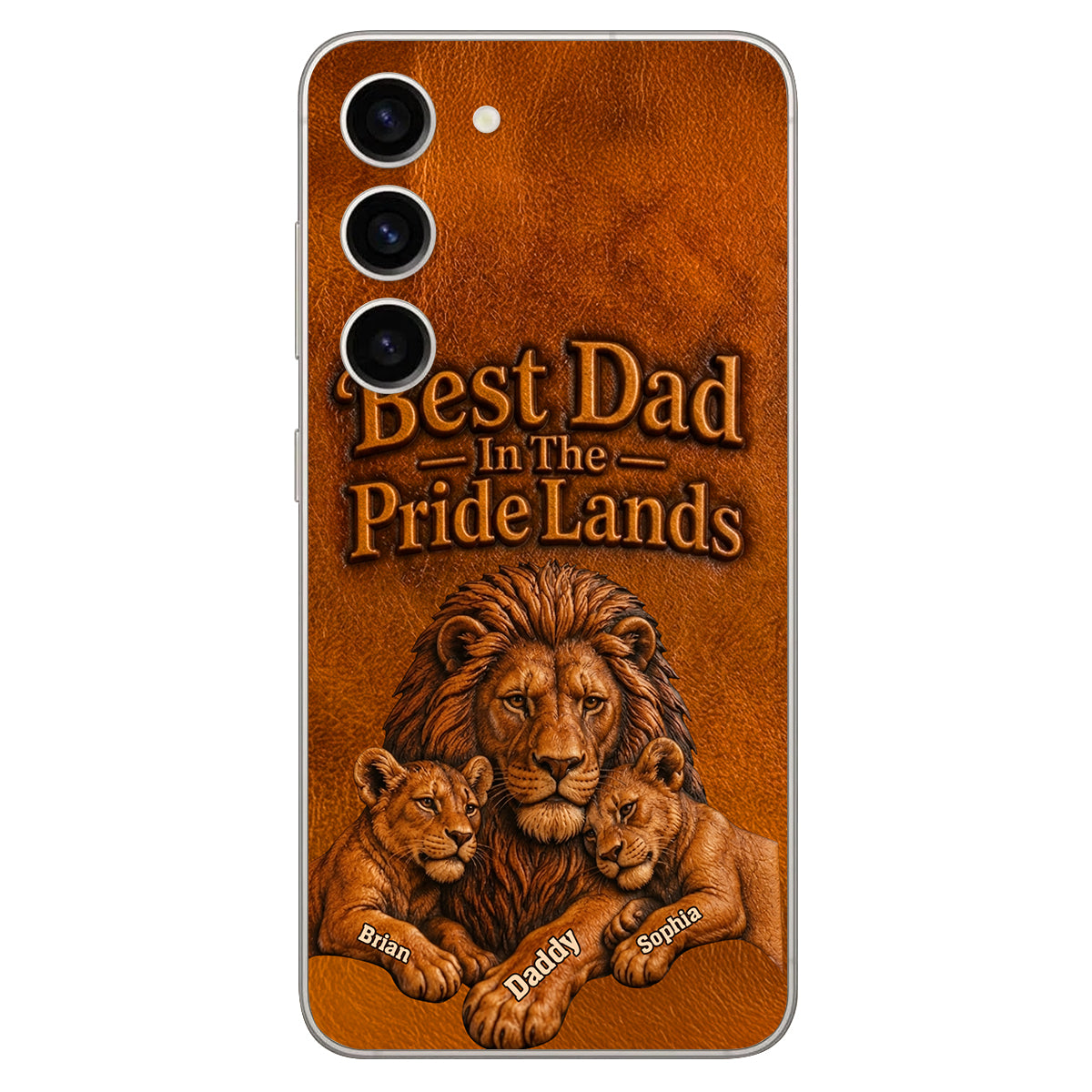 Papa Lion - Personalized Father 3D Embossed Leather Phone Case