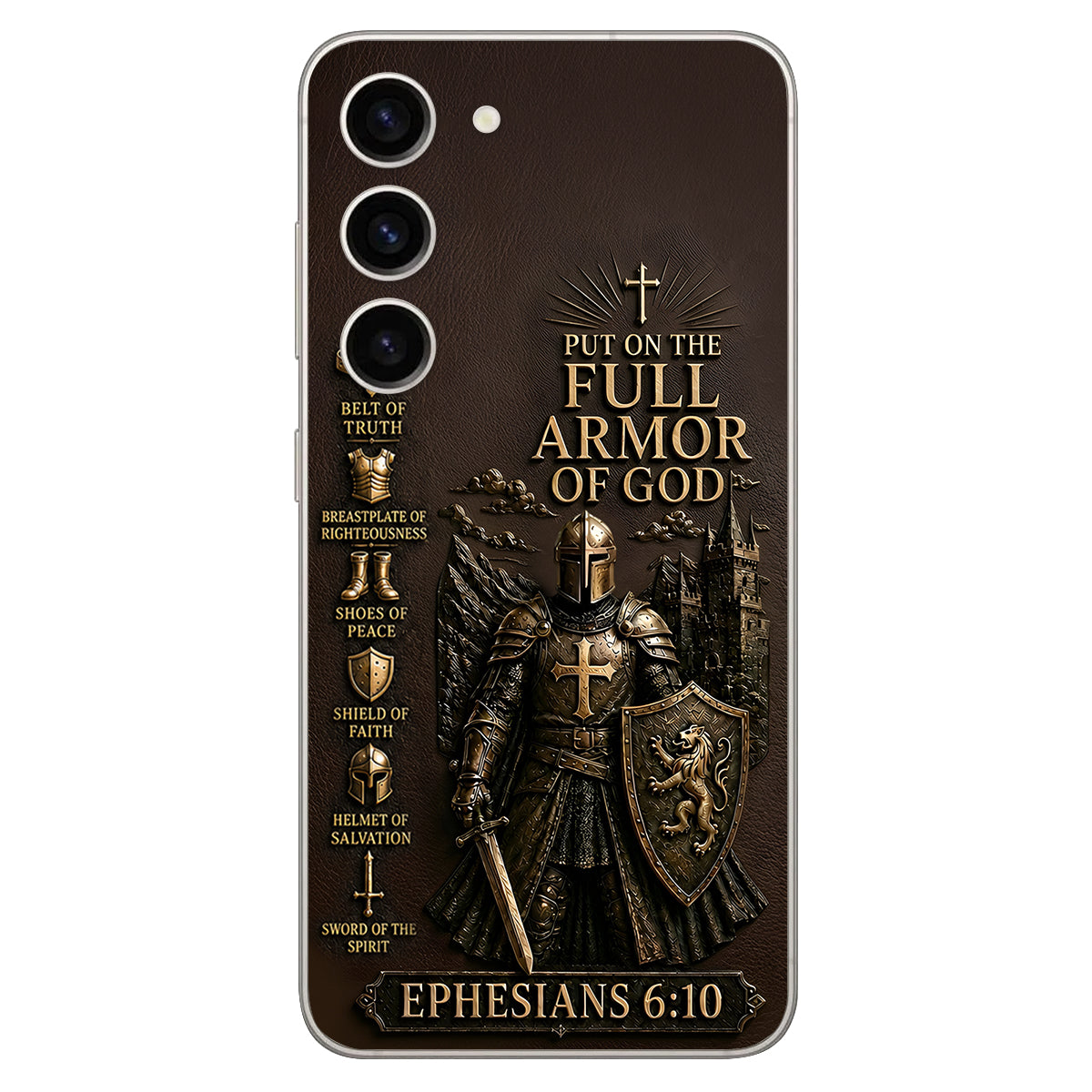 Put On The Full Amor Of God, Gift for Christians - Personalized Christian 3D Embossed Leather Phone Case