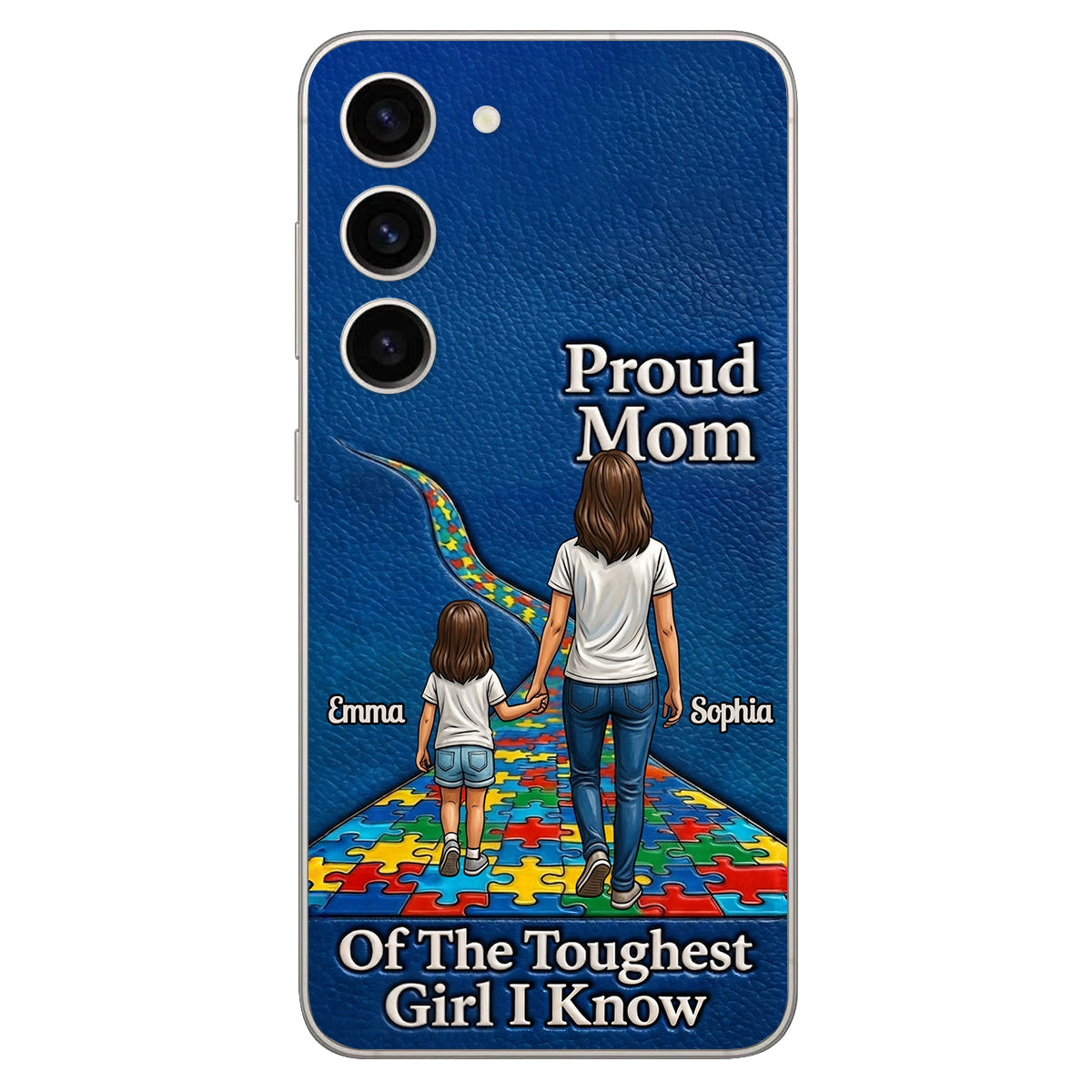 Proud Dad Of The Toughest Boy I Know - Personalized Autism Awareness 3D Embossed Leather Phone Case