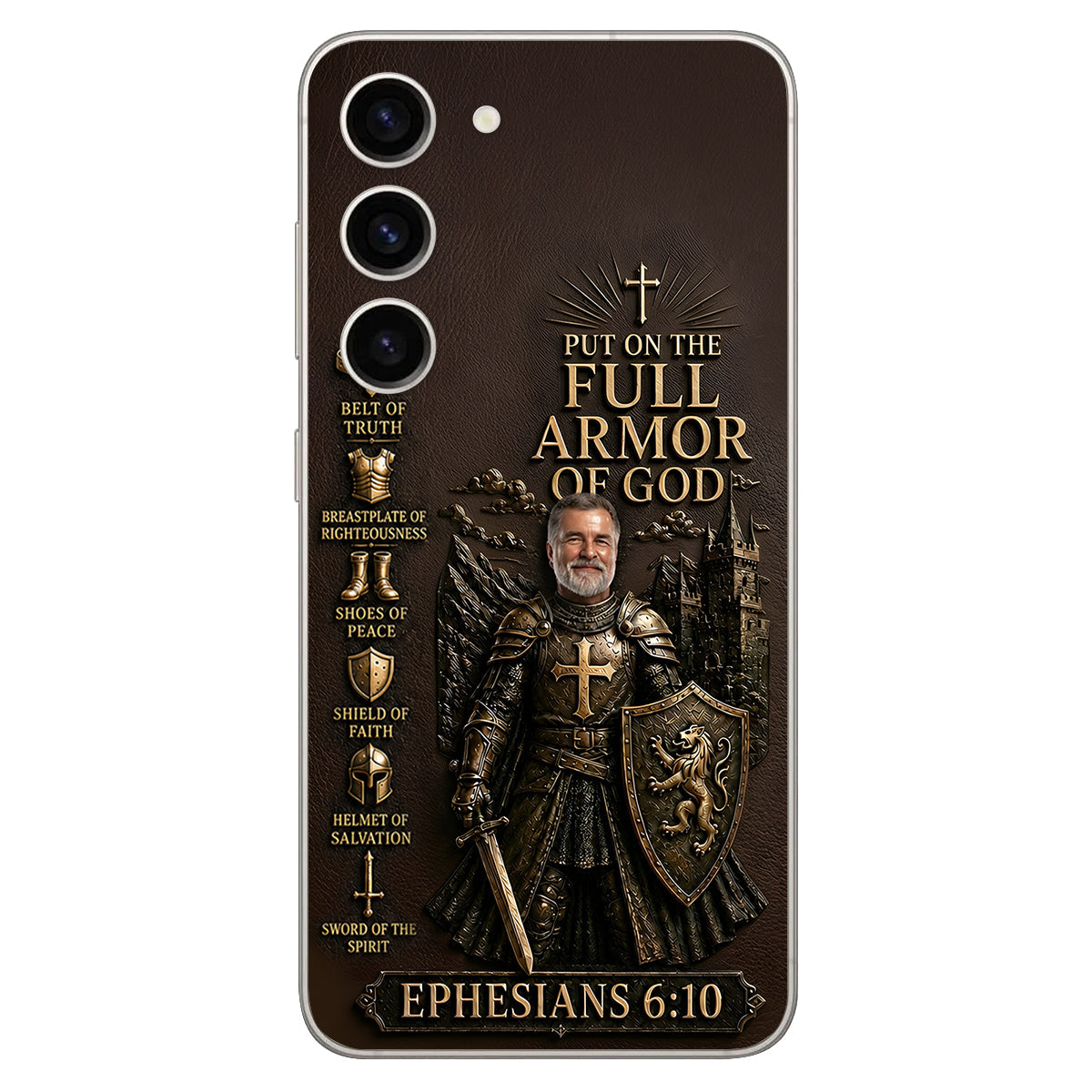 Put On The Full Amor Of God, Gift for Christians - Personalized Christian 3D Embossed Leather Phone Case