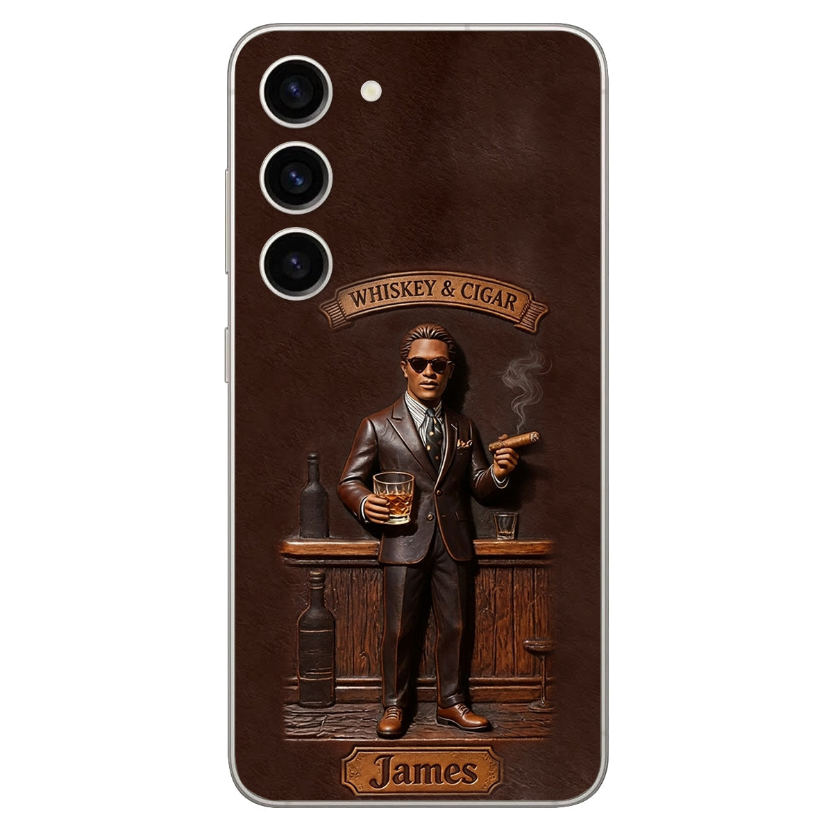 Whiskey And Cigar - Personalized Whisky 3D Embossed Leather Phone Case