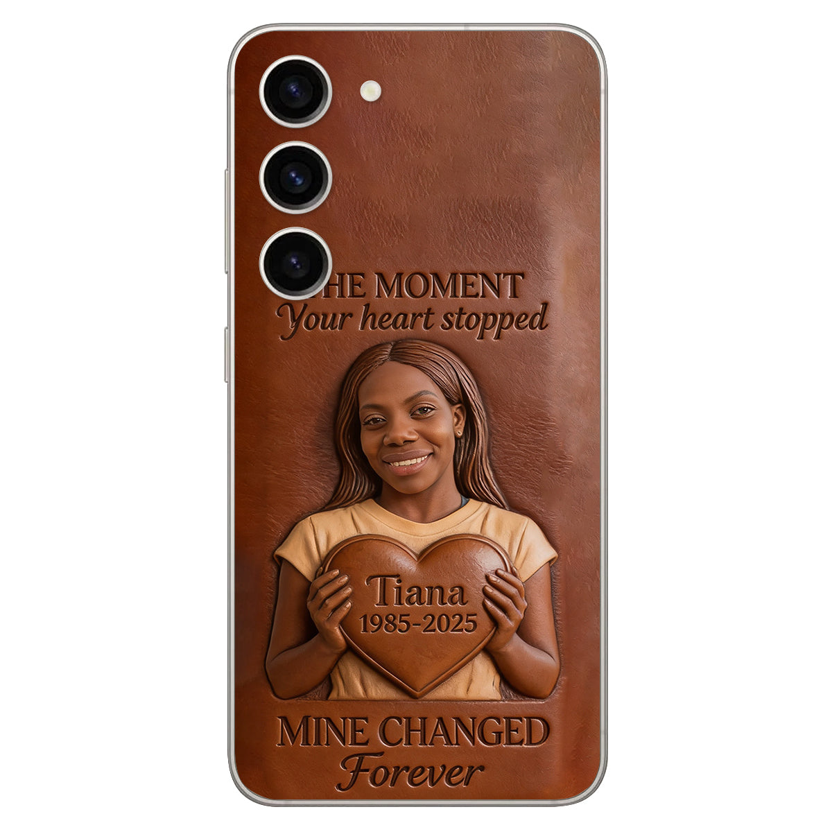 The Moment Your Heart Stopped - Personalized Memorial 3D Embossed Leather Phone Case