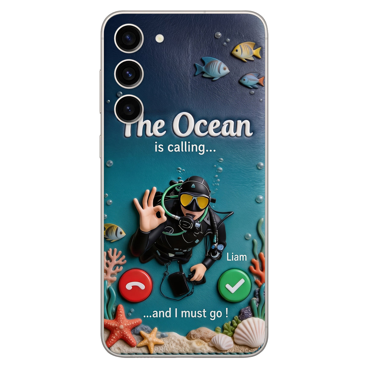 Tropical Sea Life - Personalized Scuba Diving 3D Embossed Leather Phone Case