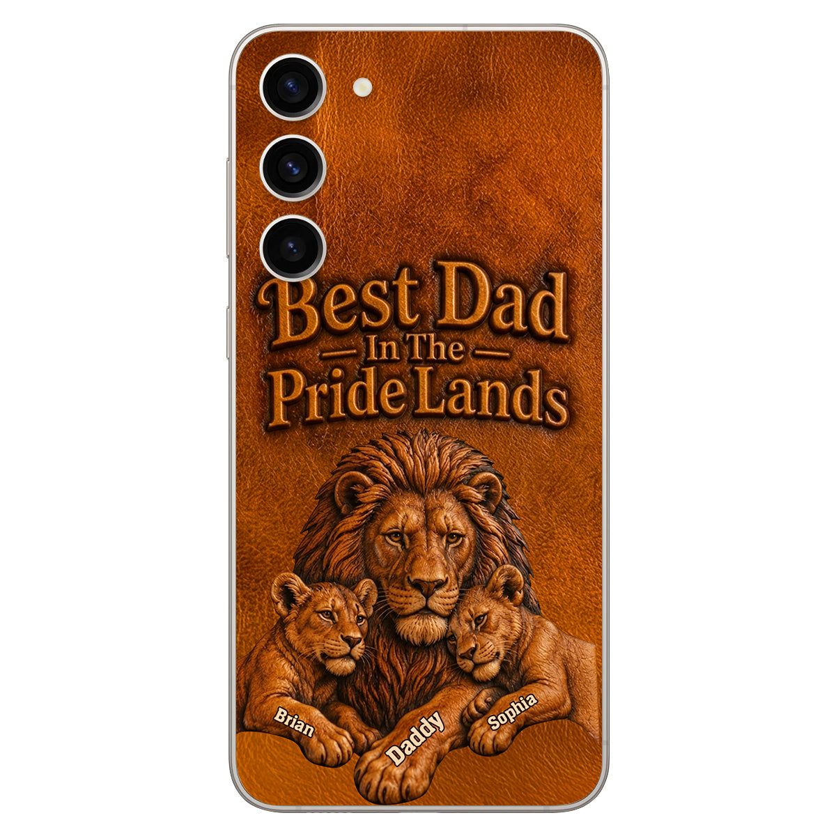 Papa Lion - Personalized Father 3D Embossed Leather Phone Case