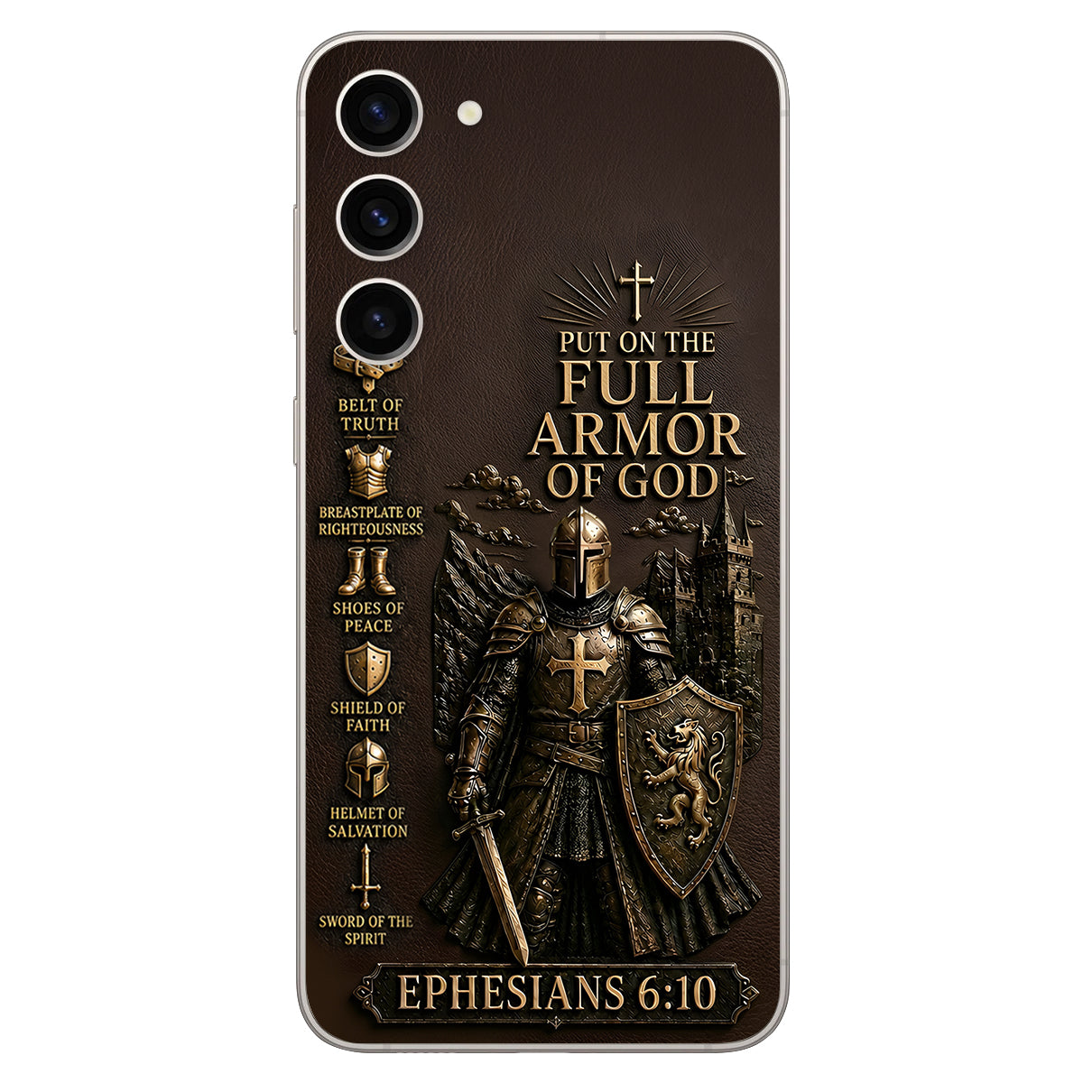Put On The Full Amor Of God, Gift for Christians - Personalized Christian 3D Embossed Leather Phone Case