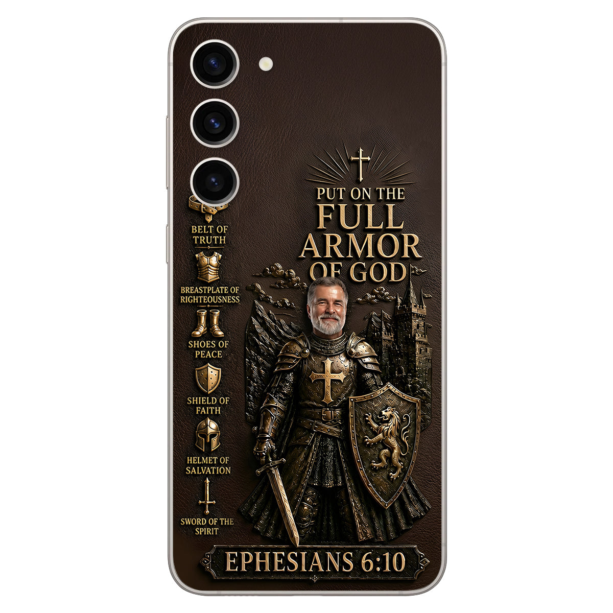 Put On The Full Amor Of God, Gift for Christians - Personalized Christian 3D Embossed Leather Phone Case