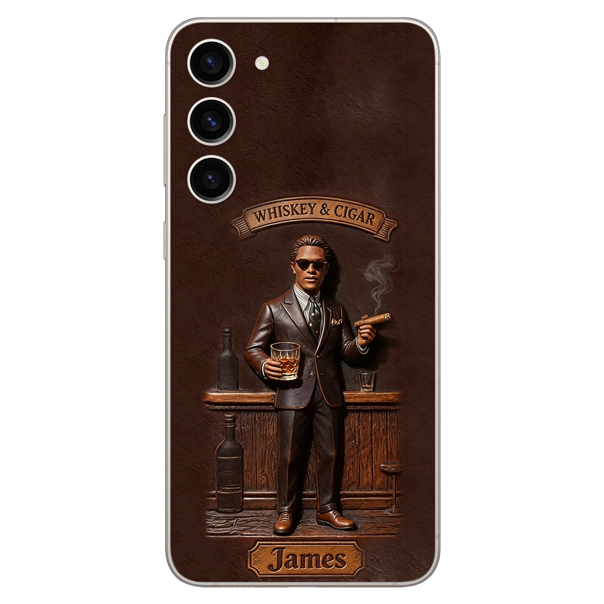 Whiskey And Cigar - Personalized Whisky 3D Embossed Leather Phone Case
