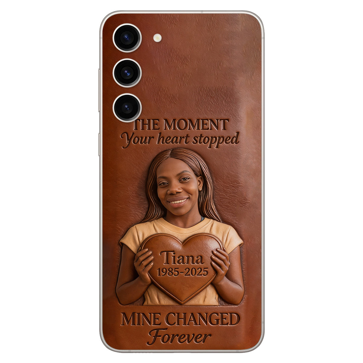The Moment Your Heart Stopped - Personalized Memorial 3D Embossed Leather Phone Case