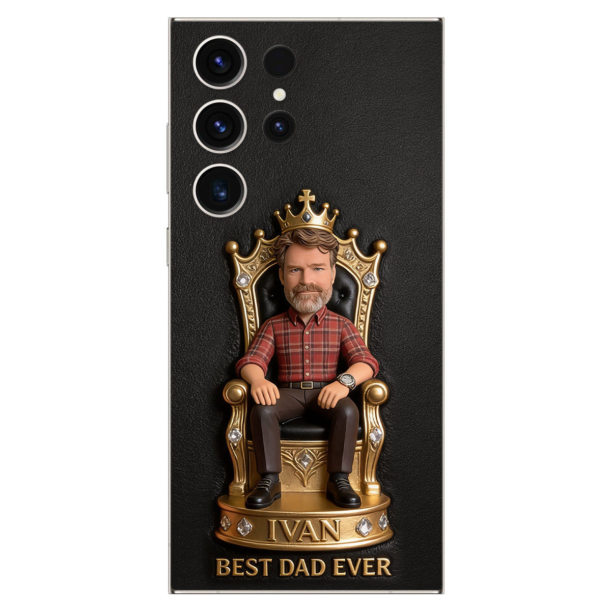 The King Dad - Personalized Father 3D Embossed Leather Phone Case