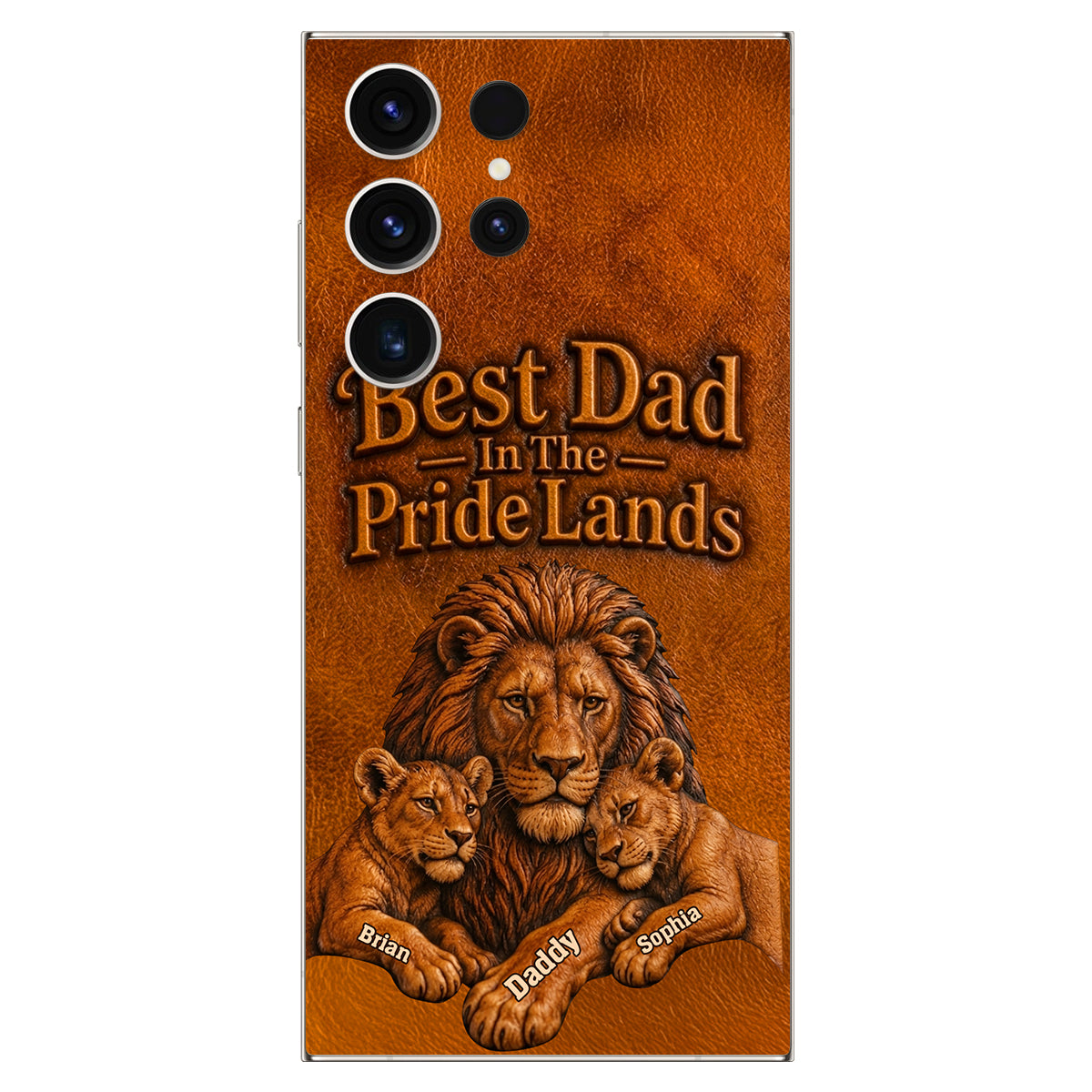 Papa Lion - Personalized Father 3D Embossed Leather Phone Case
