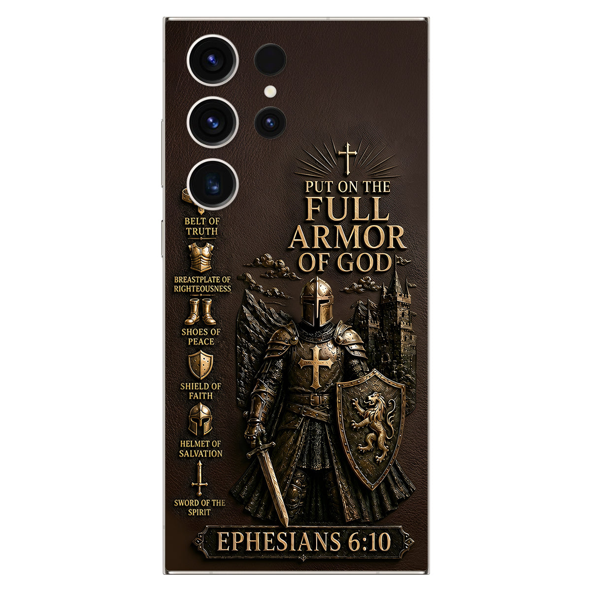 Put On The Full Amor Of God, Gift for Christians - Personalized Christian 3D Embossed Leather Phone Case