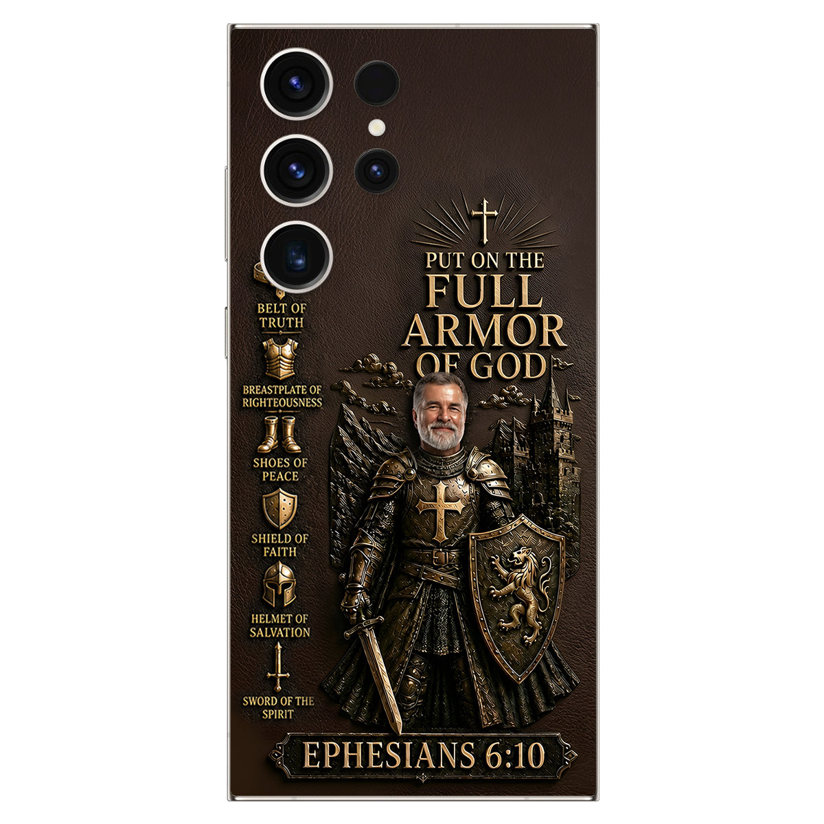 Put On The Full Amor Of God, Gift for Christians - Personalized Christian 3D Embossed Leather Phone Case