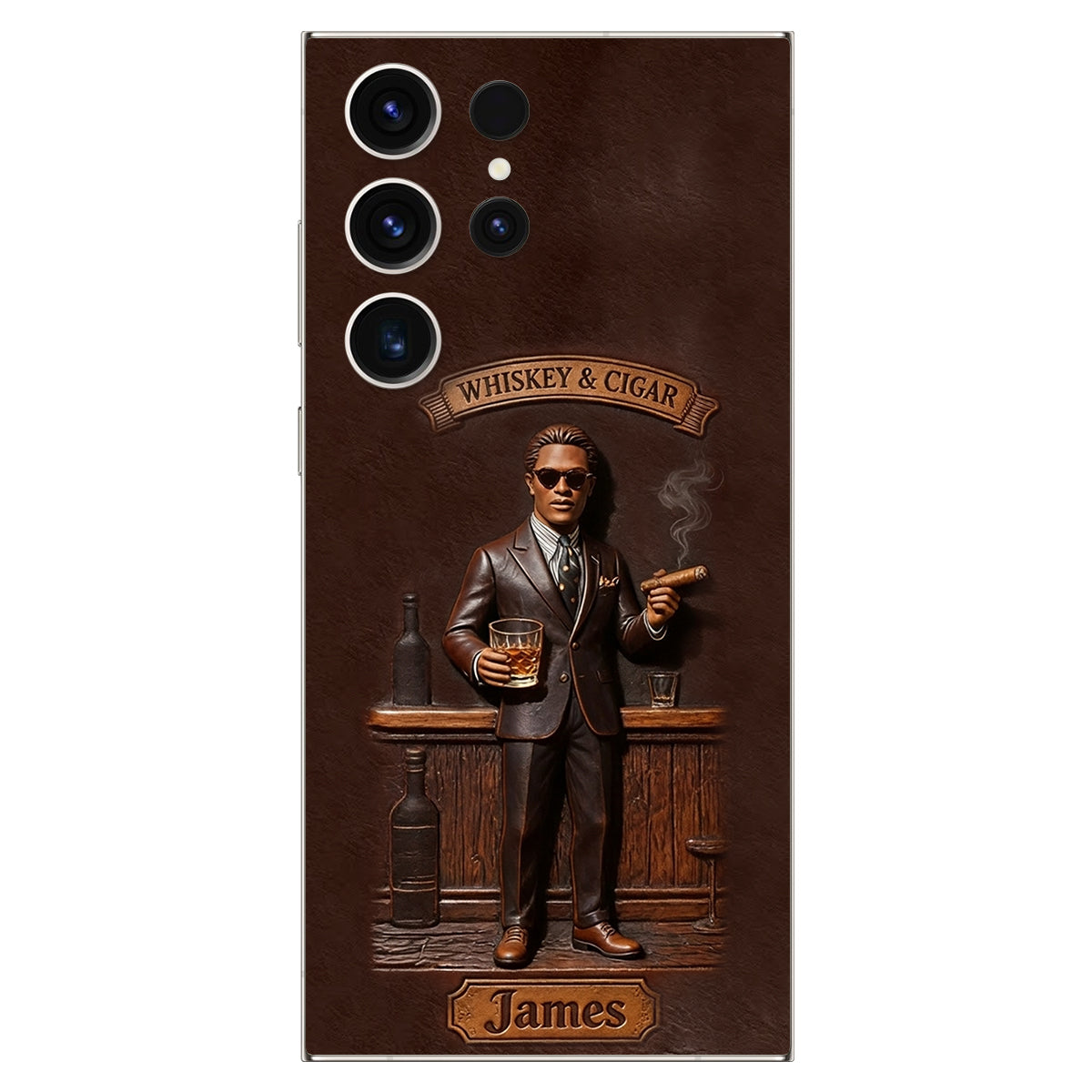 Whiskey And Cigar - Personalized Whisky 3D Embossed Leather Phone Case