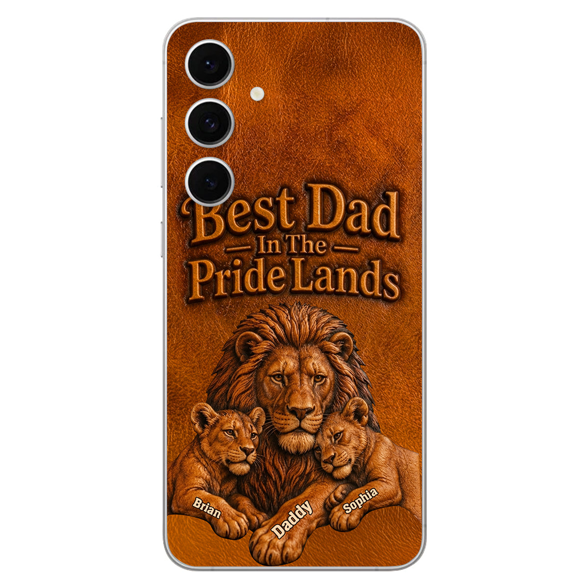 Papa Lion - Personalized Father 3D Embossed Leather Phone Case