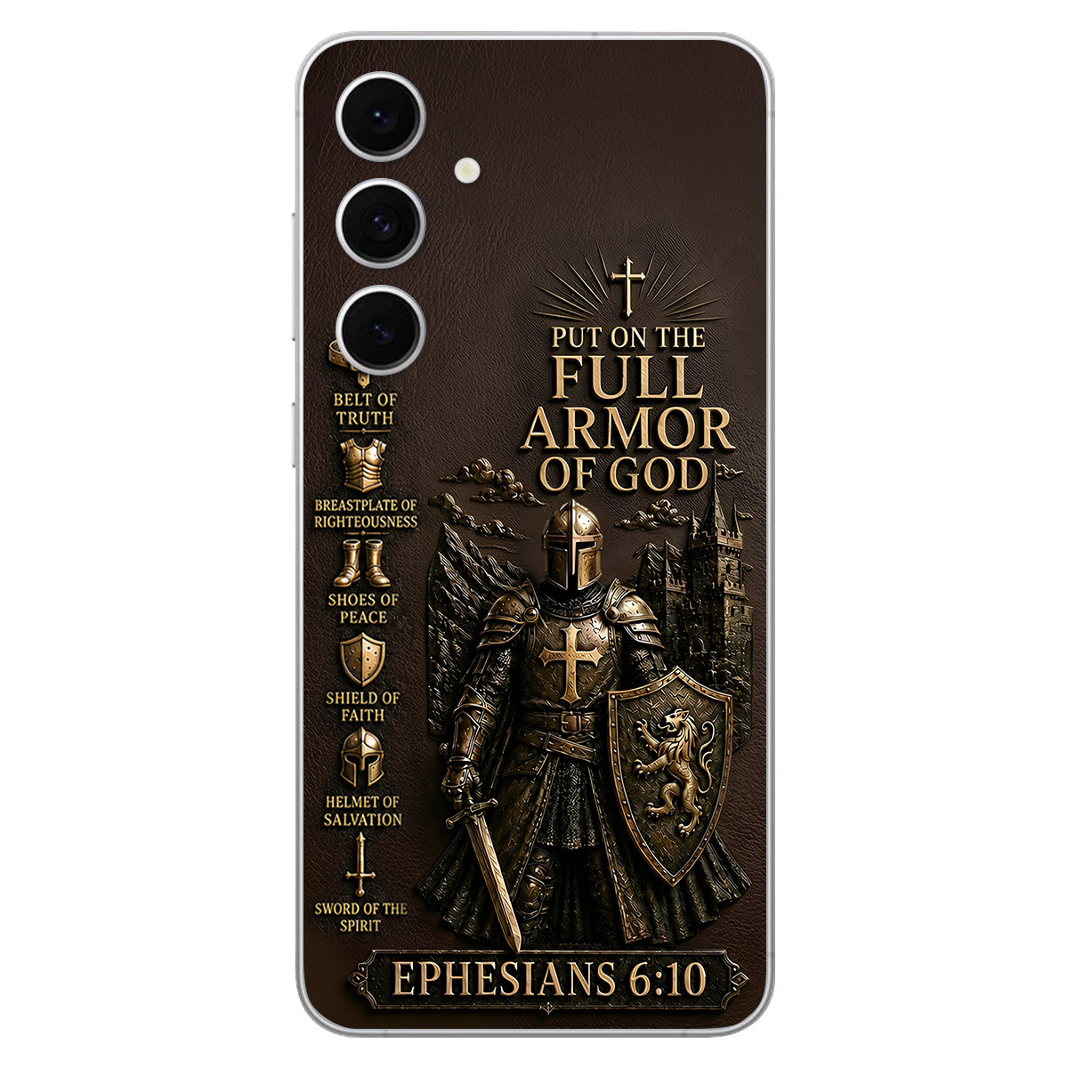 Put On The Full Amor Of God, Gift for Christians - Personalized Christian 3D Embossed Leather Phone Case
