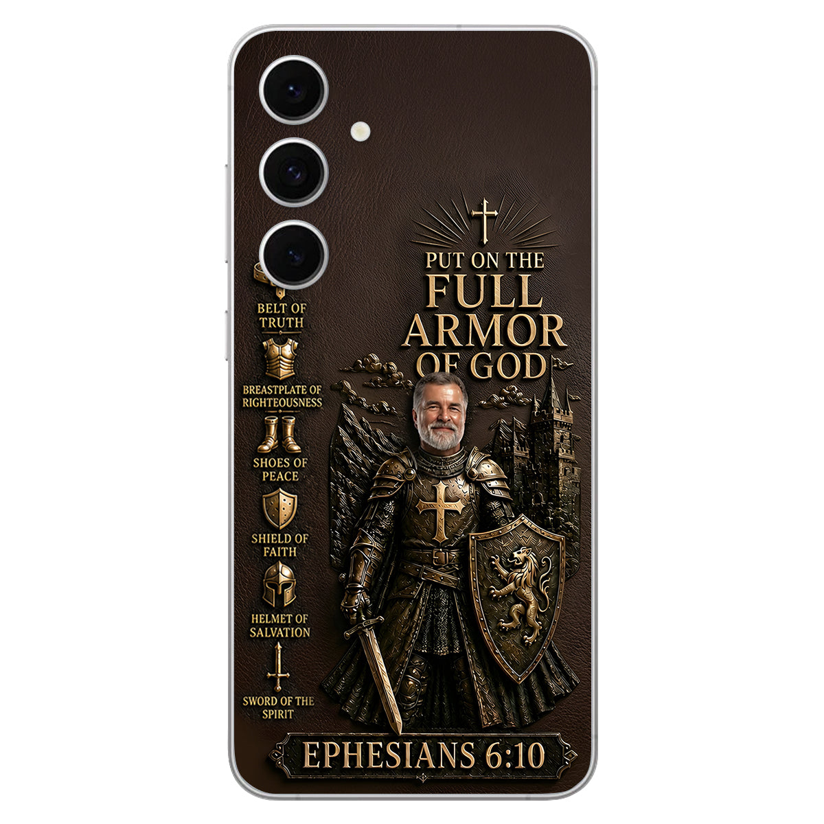 Put On The Full Amor Of God, Gift for Christians - Personalized Christian 3D Embossed Leather Phone Case