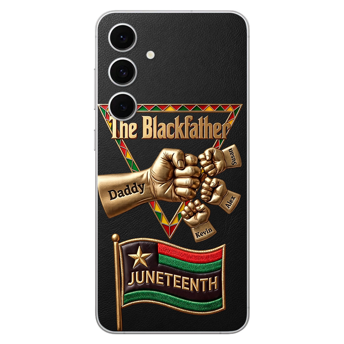 The Blackfather - Personalized Father 3D Embossed Leather Phone Case