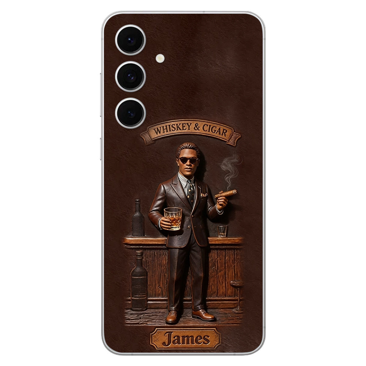 Whiskey And Cigar - Personalized Whisky 3D Embossed Leather Phone Case