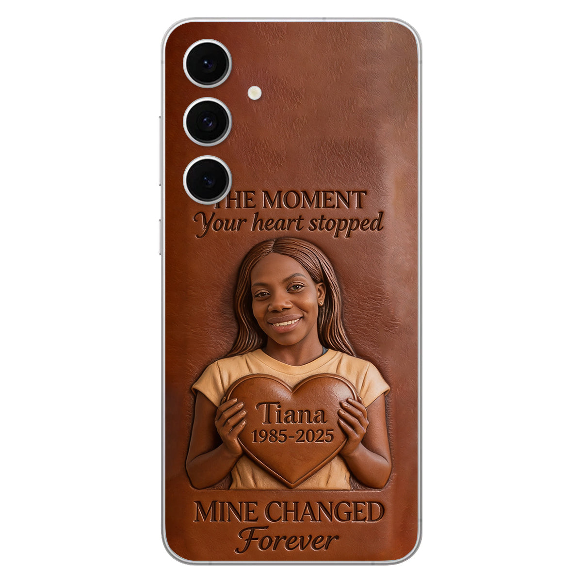 The Moment Your Heart Stopped - Personalized Memorial 3D Embossed Leather Phone Case