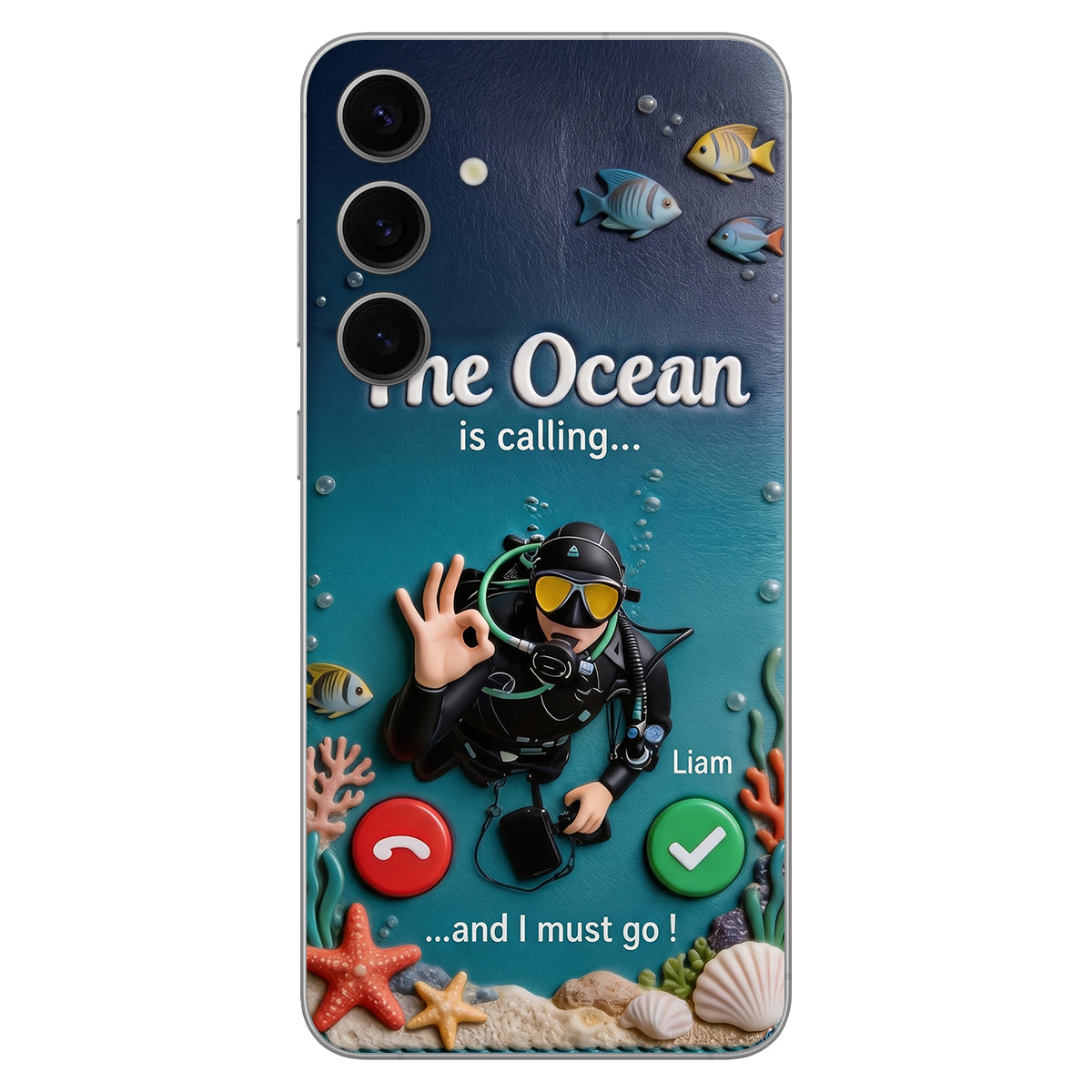 Tropical Sea Life - Personalized Scuba Diving 3D Embossed Leather Phone Case