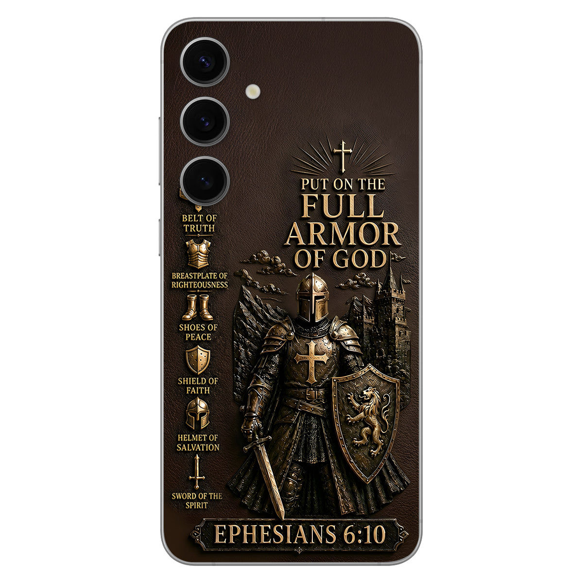 Put On The Full Amor Of God, Gift for Christians - Personalized Christian 3D Embossed Leather Phone Case
