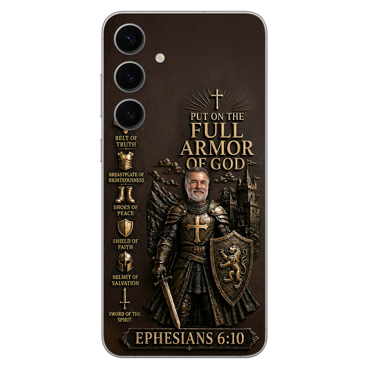 Put On The Full Amor Of God, Gift for Christians - Personalized Christian 3D Embossed Leather Phone Case