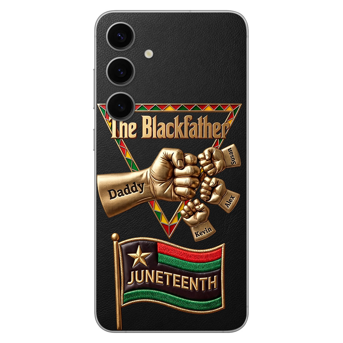 The Blackfather - Personalized Father 3D Embossed Leather Phone Case
