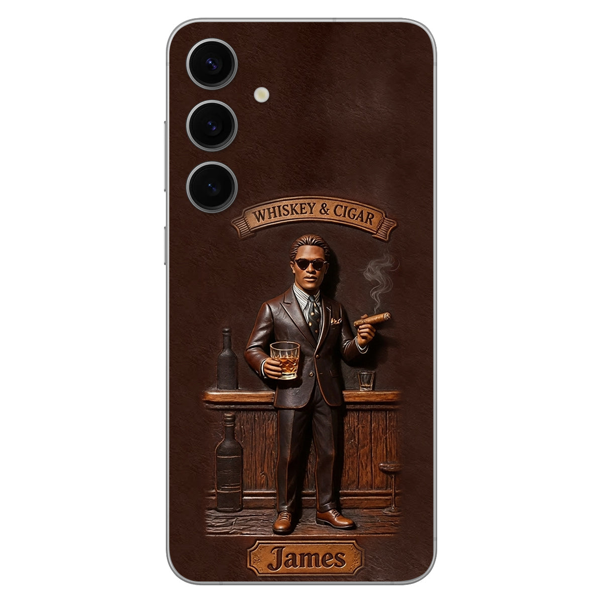 Whiskey And Cigar - Personalized Whisky 3D Embossed Leather Phone Case