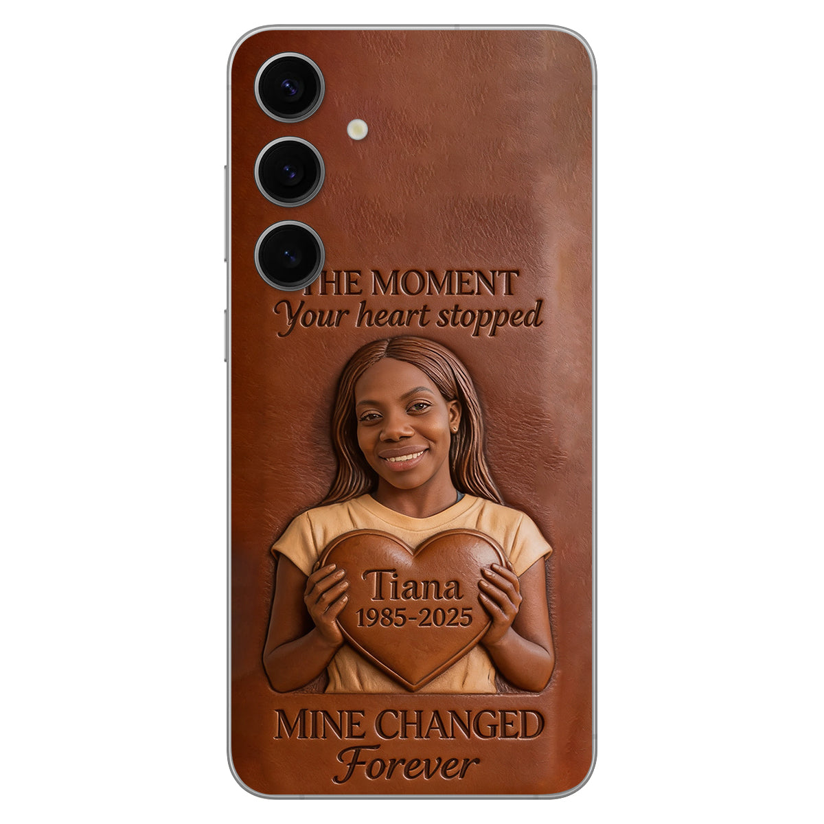 The Moment Your Heart Stopped - Personalized Memorial 3D Embossed Leather Phone Case