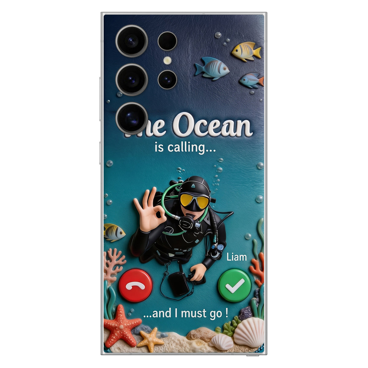 Tropical Sea Life - Personalized Scuba Diving 3D Embossed Leather Phone Case