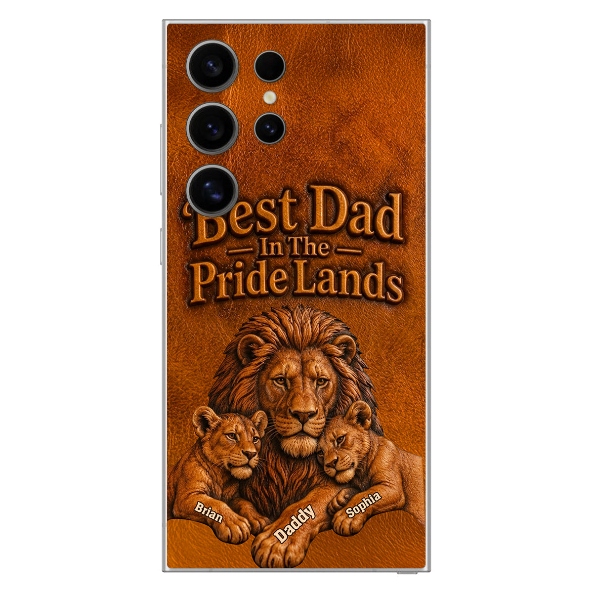 Papa Lion - Personalized Father 3D Embossed Leather Phone Case