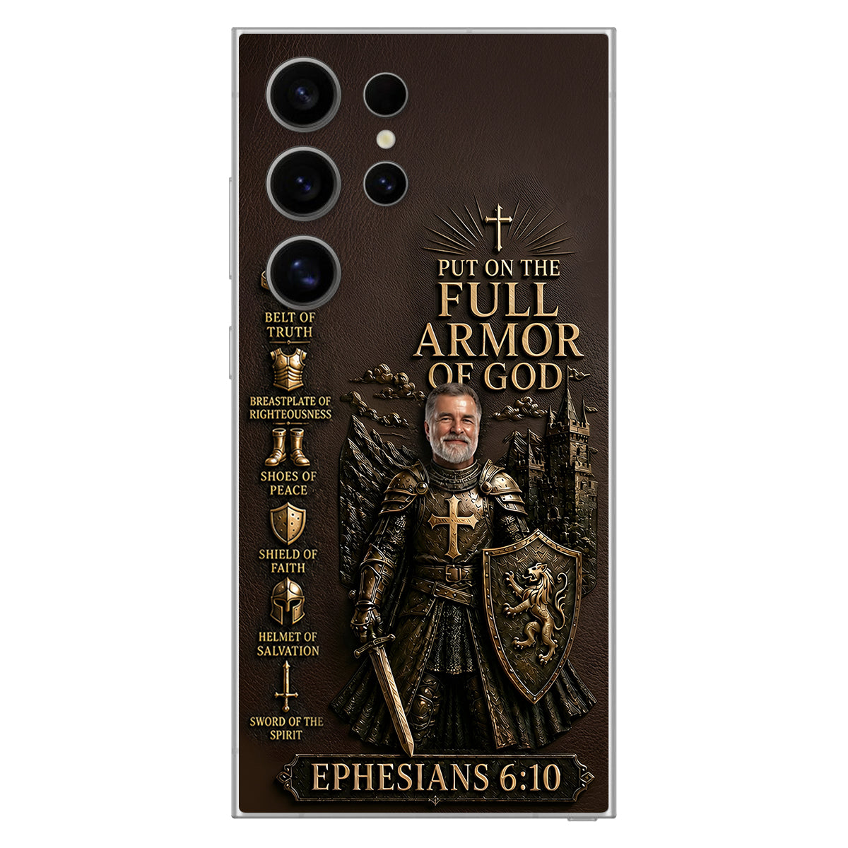 Put On The Full Amor Of God, Gift for Christians - Personalized Christian 3D Embossed Leather Phone Case