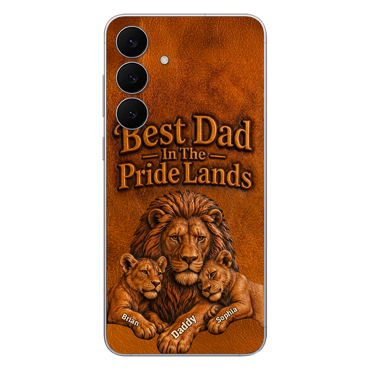 Papa Lion - Personalized Father 3D Embossed Leather Phone Case