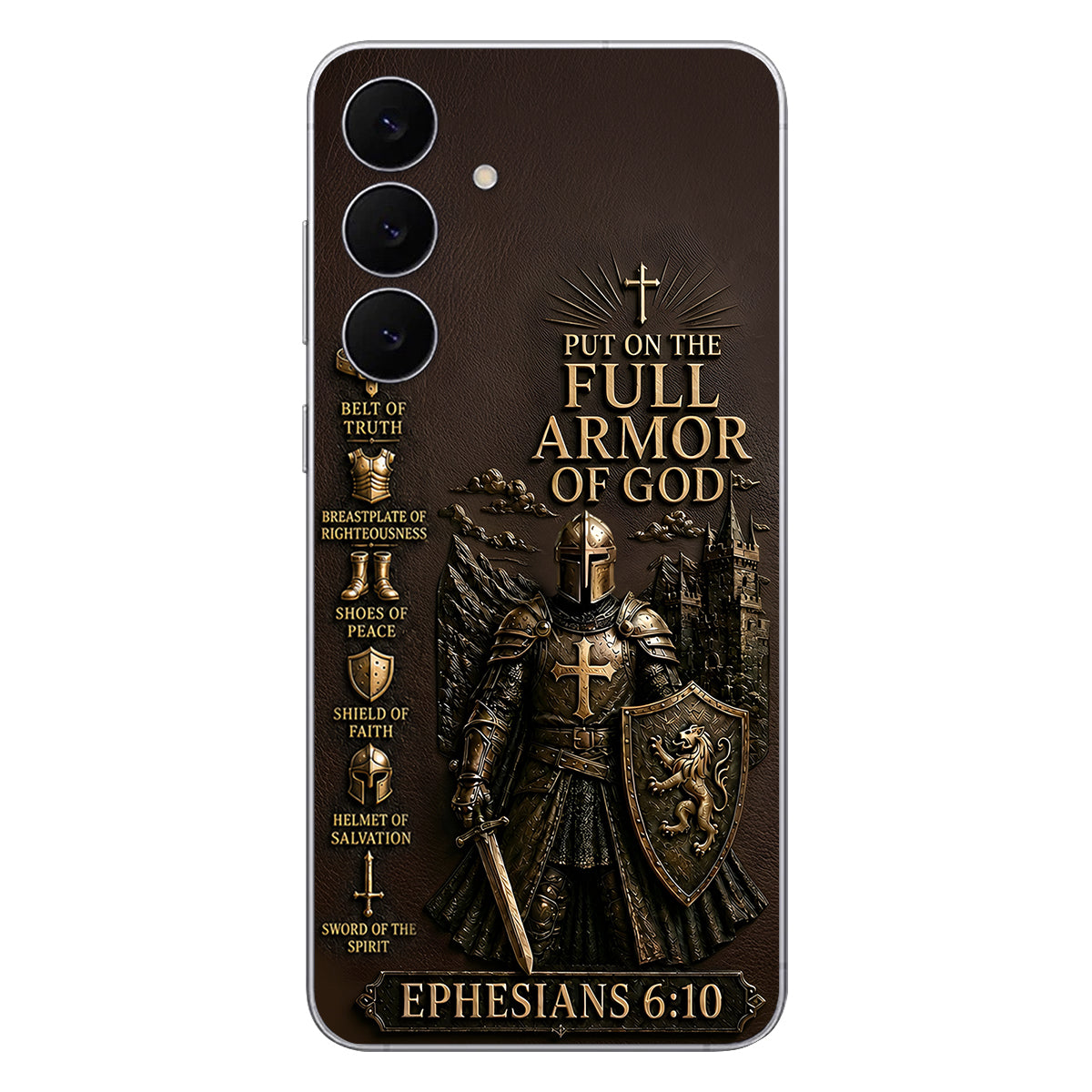 Put On The Full Amor Of God, Gift for Christians - Personalized Christian 3D Embossed Leather Phone Case
