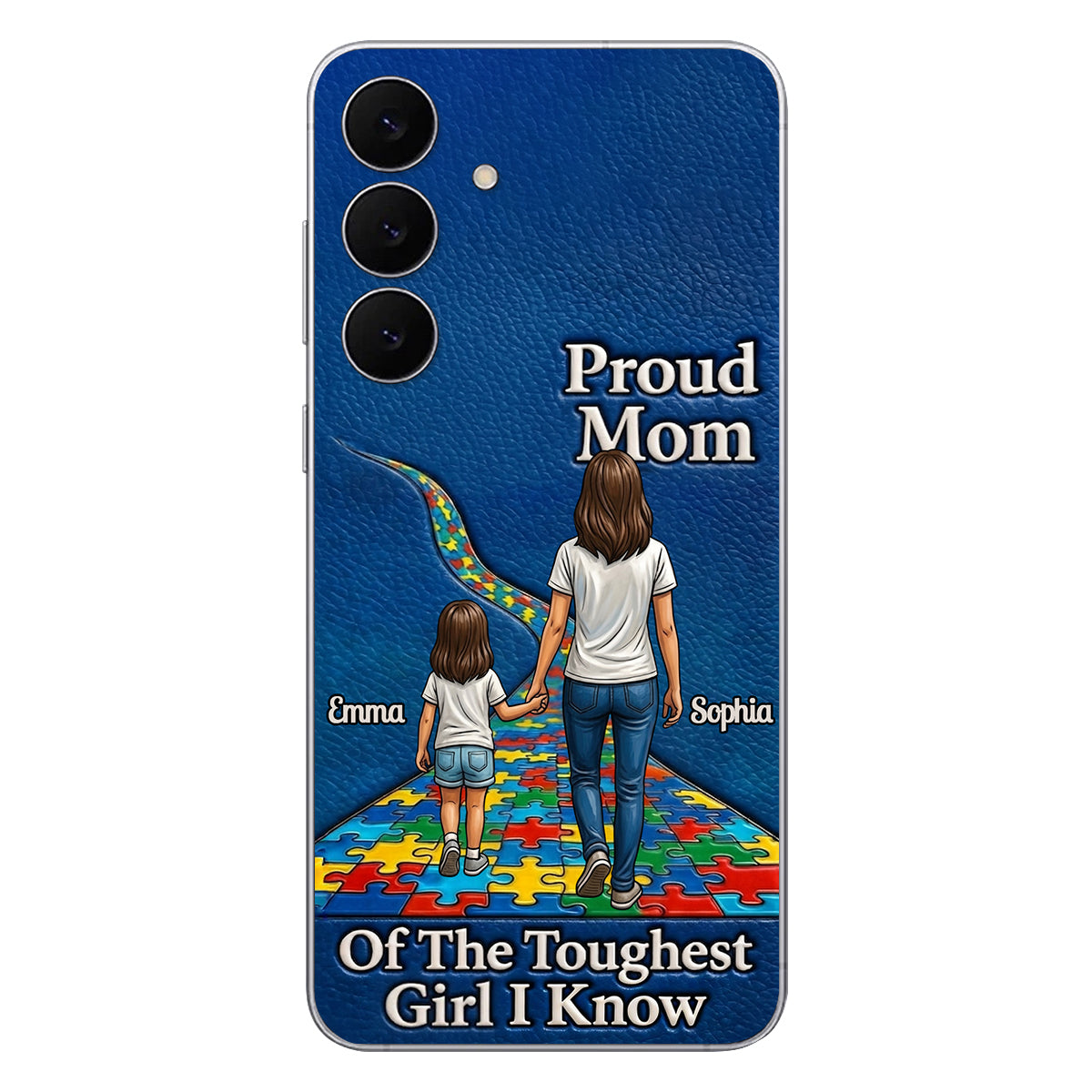 Proud Dad Of The Toughest Boy I Know - Personalized Autism Awareness 3D Embossed Leather Phone Case