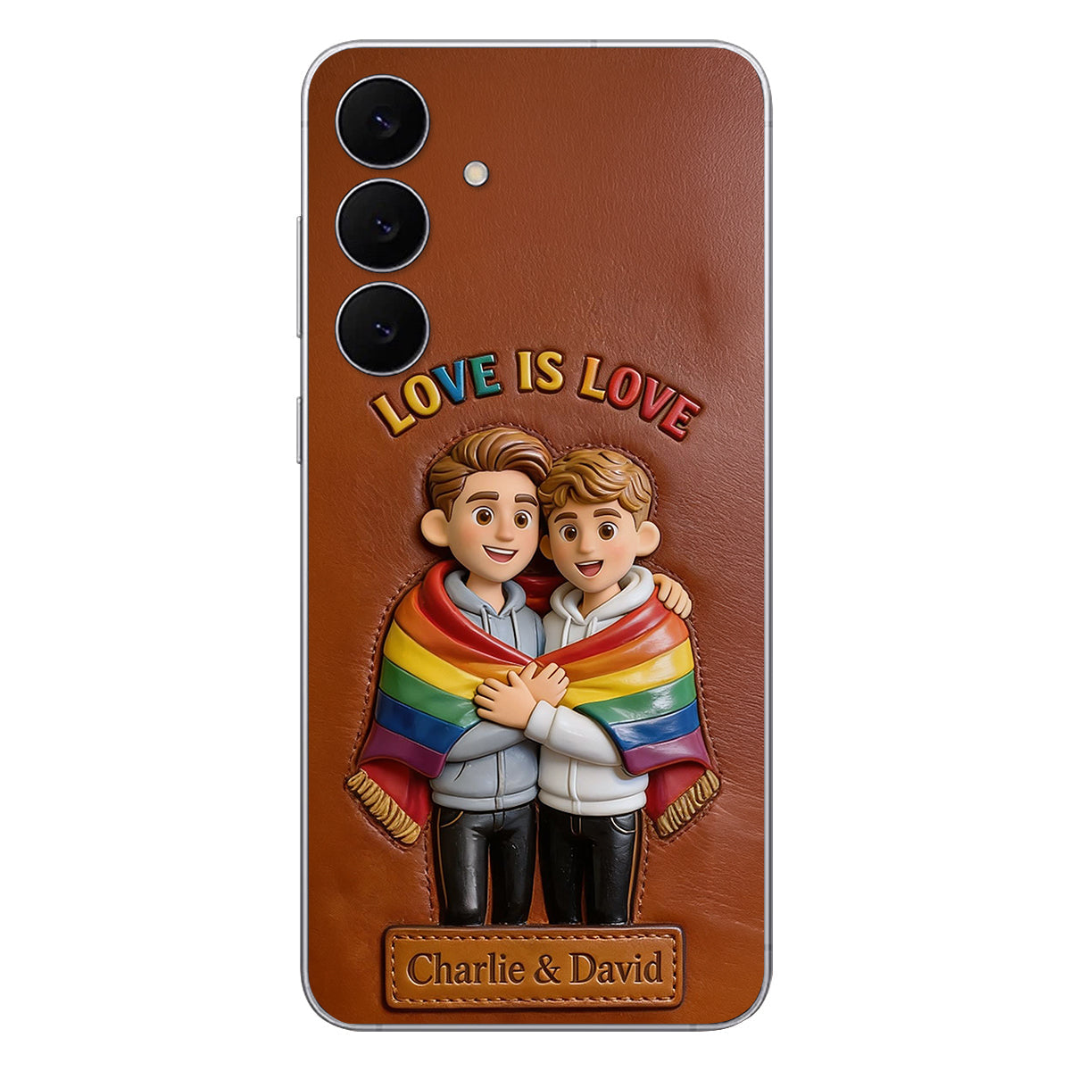 Love Is Love - Personalized LGBT Support 3D Embossed Leather Phone Case