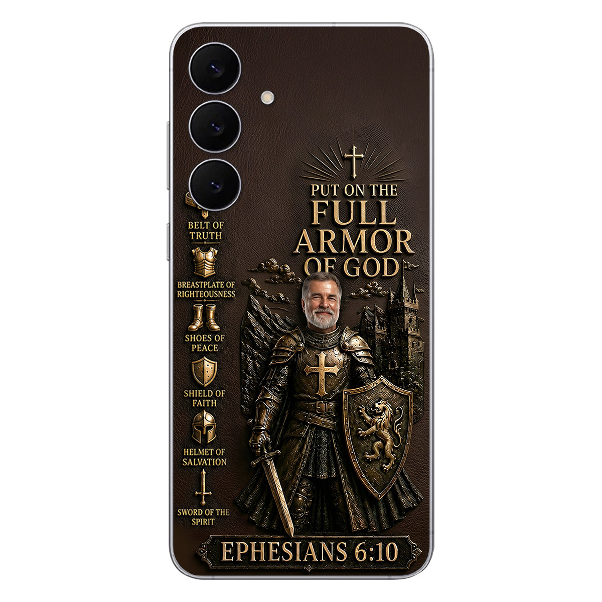 Put On The Full Amor Of God, Gift for Christians - Personalized Christian 3D Embossed Leather Phone Case
