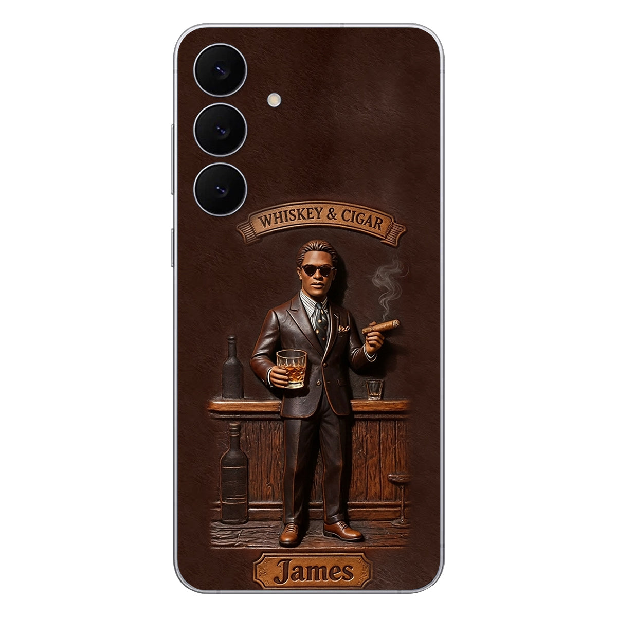 Whiskey And Cigar - Personalized Whisky 3D Embossed Leather Phone Case