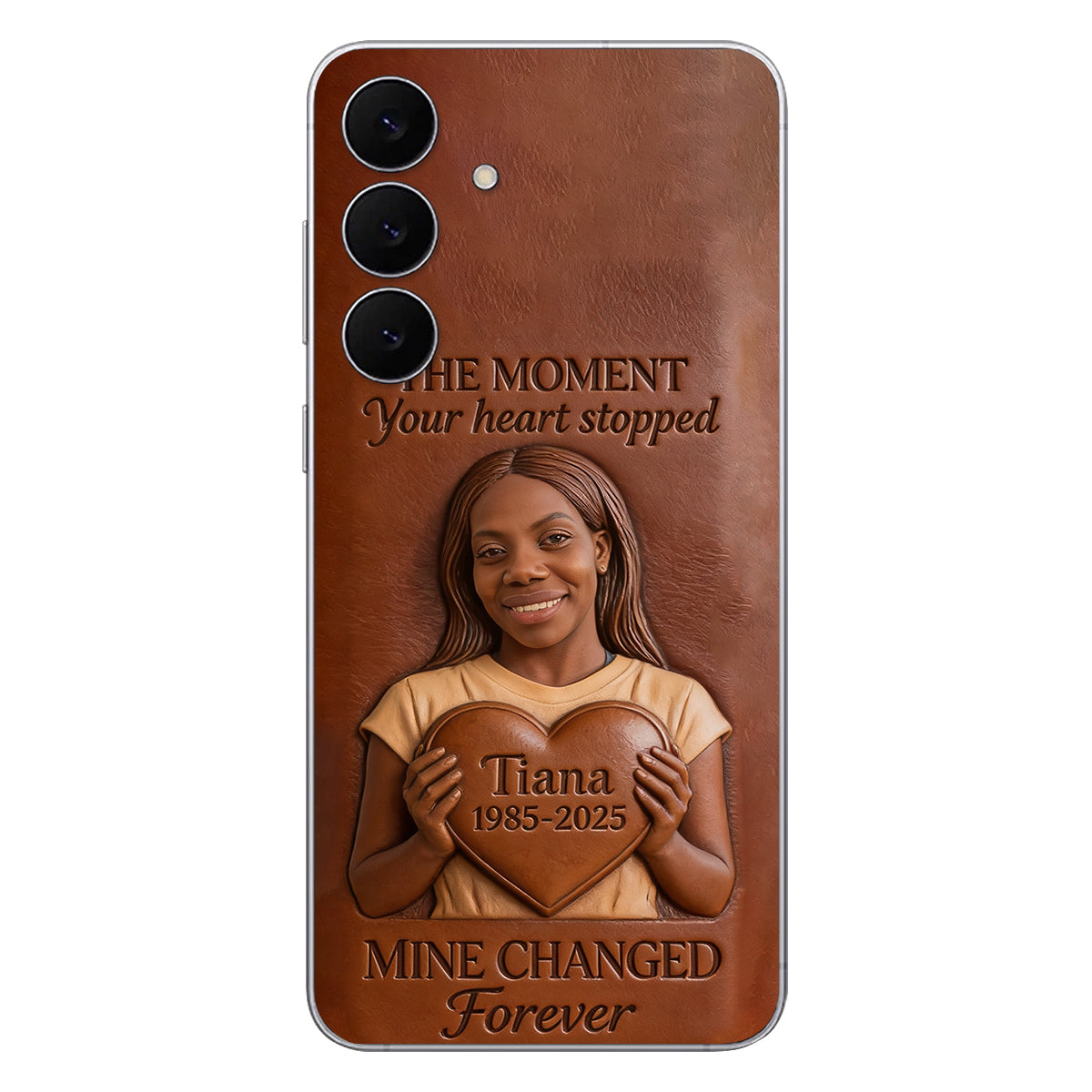 The Moment Your Heart Stopped - Personalized Memorial 3D Embossed Leather Phone Case