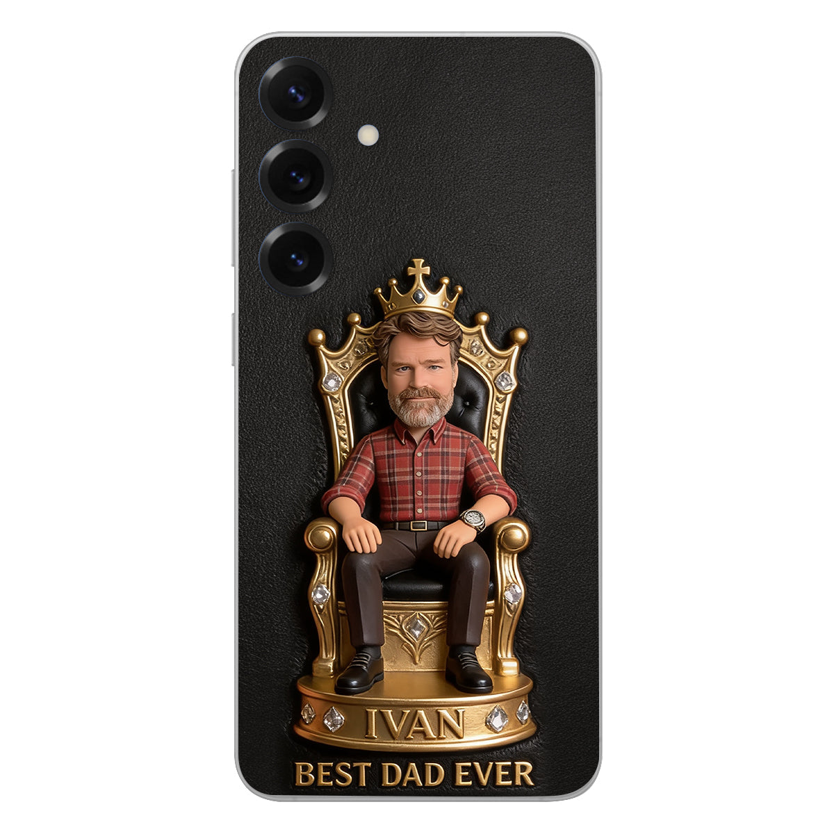 The King Dad - Personalized Father 3D Embossed Leather Phone Case