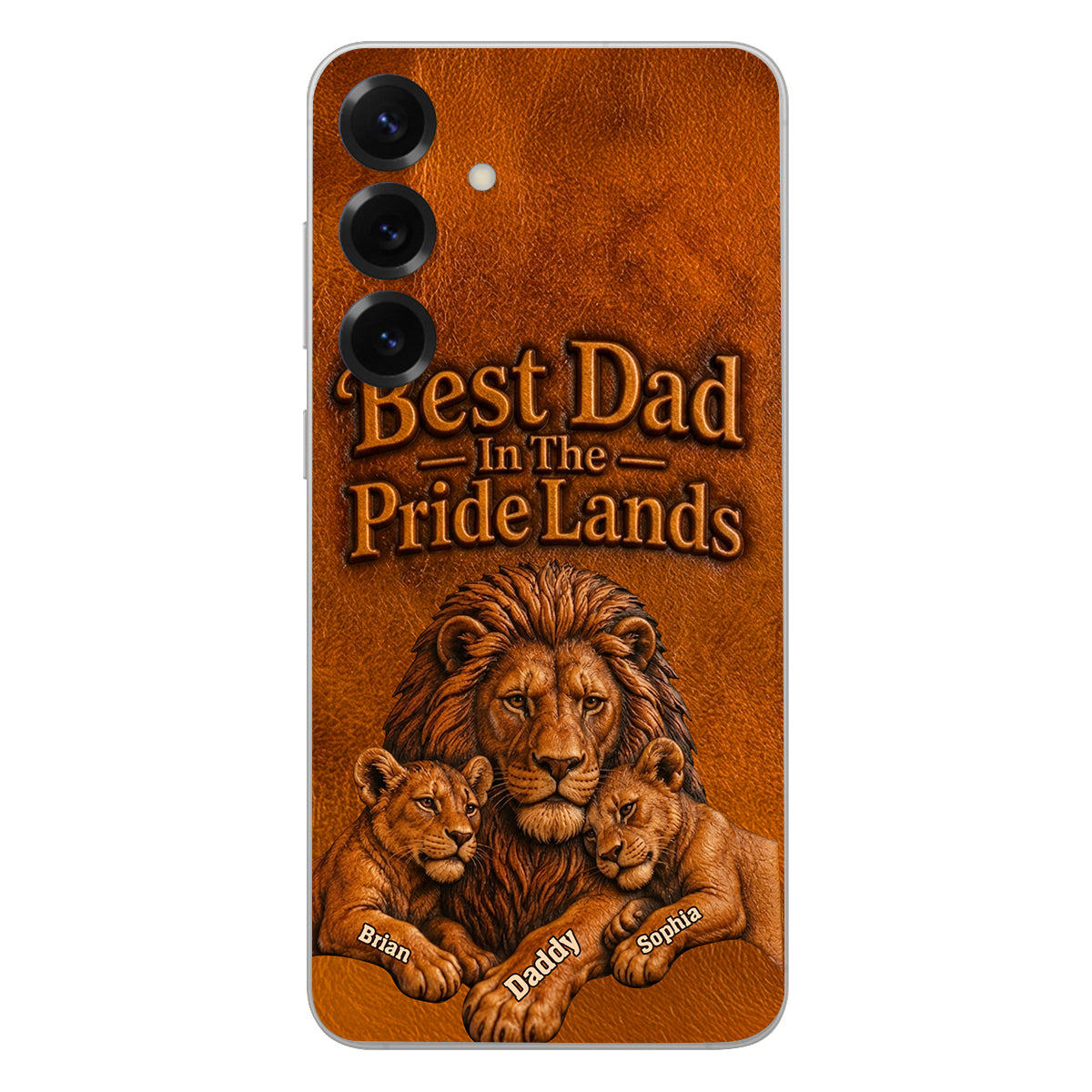 Papa Lion - Personalized Father 3D Embossed Leather Phone Case