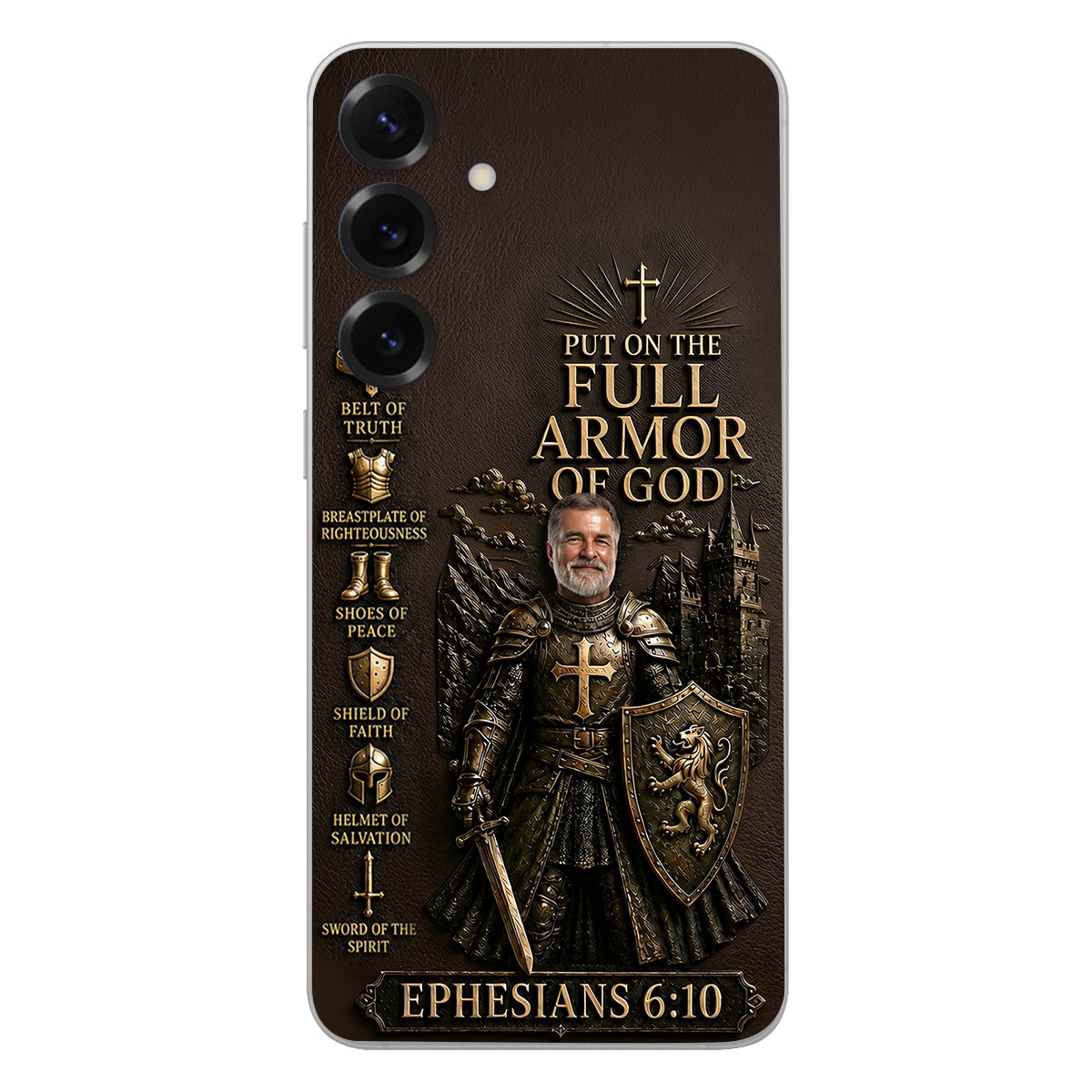 Put On The Full Amor Of God, Gift for Christians - Personalized Christian 3D Embossed Leather Phone Case