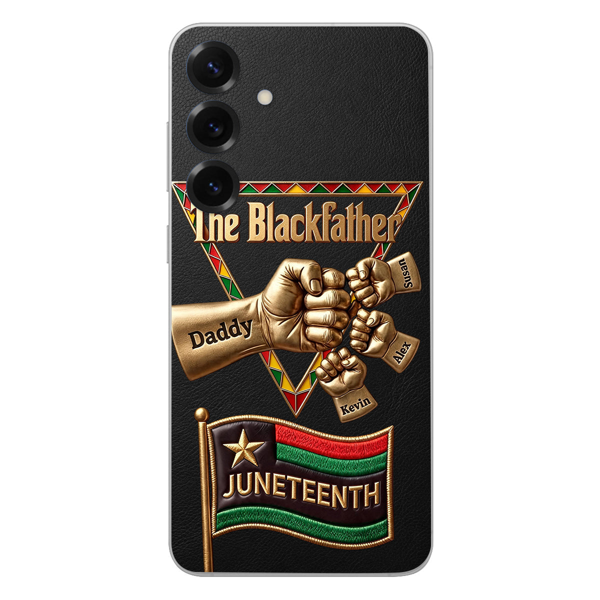 The Blackfather - Personalized Father 3D Embossed Leather Phone Case