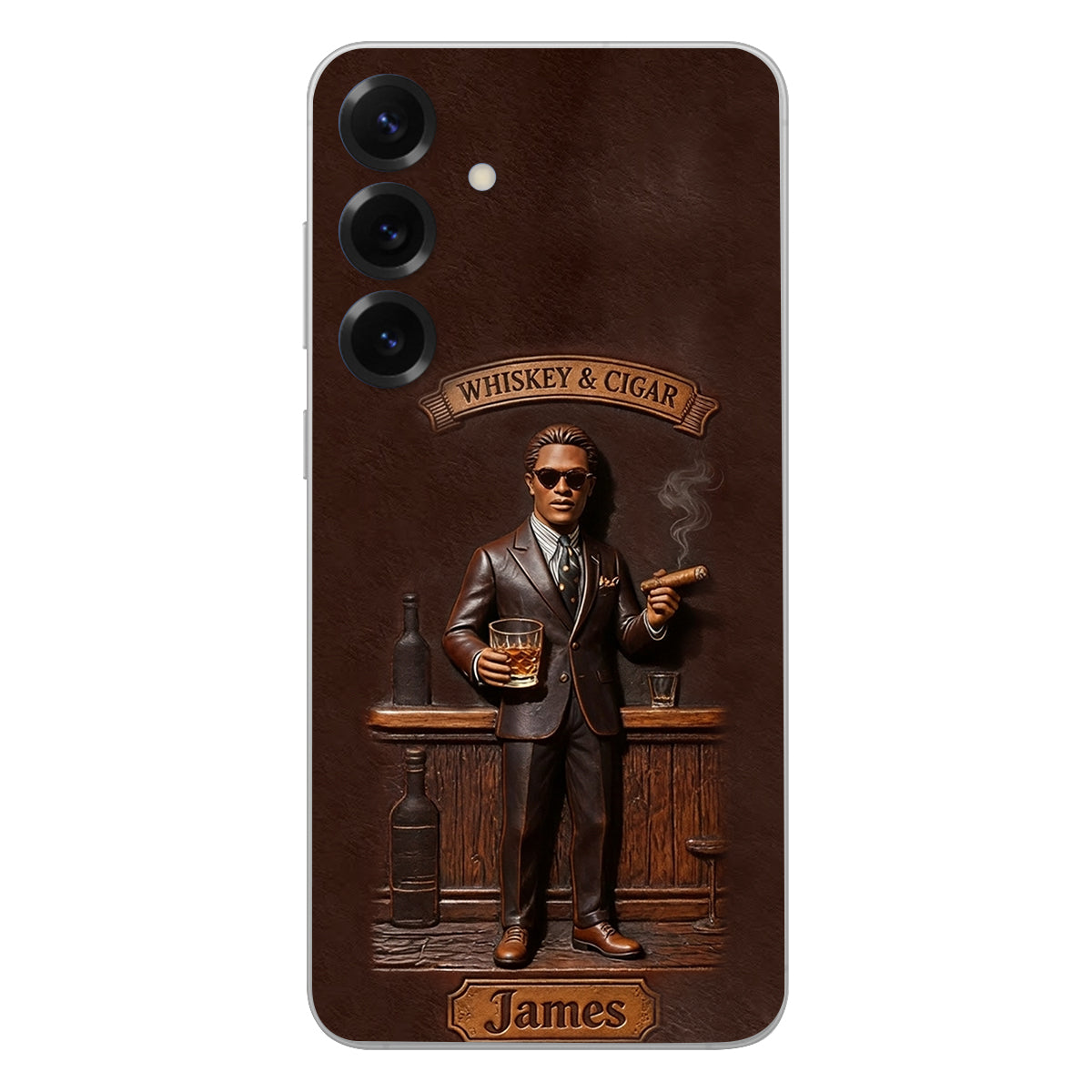 Whiskey And Cigar - Personalized Whisky 3D Embossed Leather Phone Case